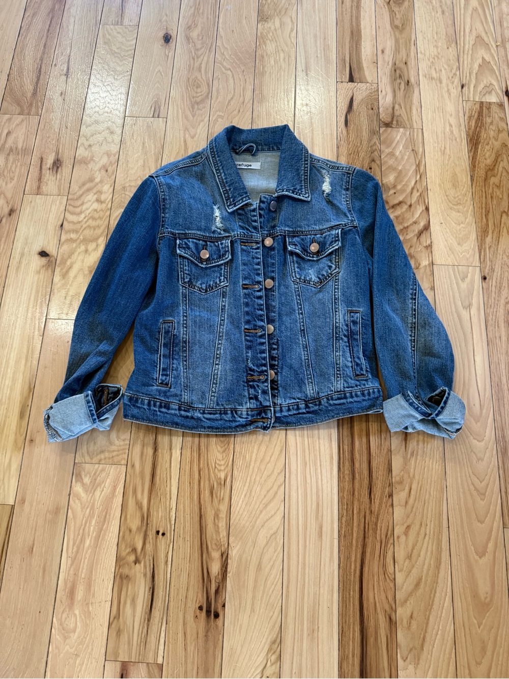Refuge distressed denim jacket size M